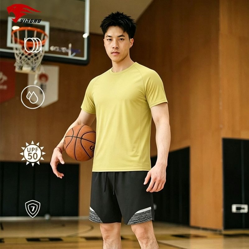 Compression Shorts Athletes - フィットネススーツ アスレチック Oネック スリムフィットTシャツ 吸湿発散性コンプレッションショーツ ストレッチ性のある快適なヨガ