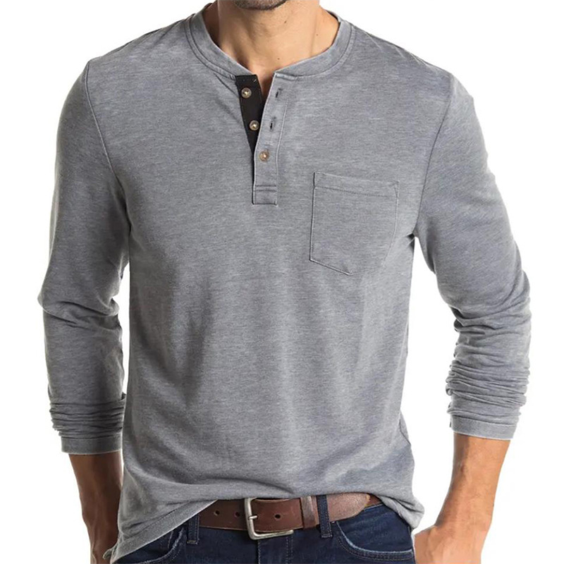 Undershirt Crew Neck - メンズ長袖ヘンリースタイル Tシャツ コットン スリムフィット クルーネック カジュアル