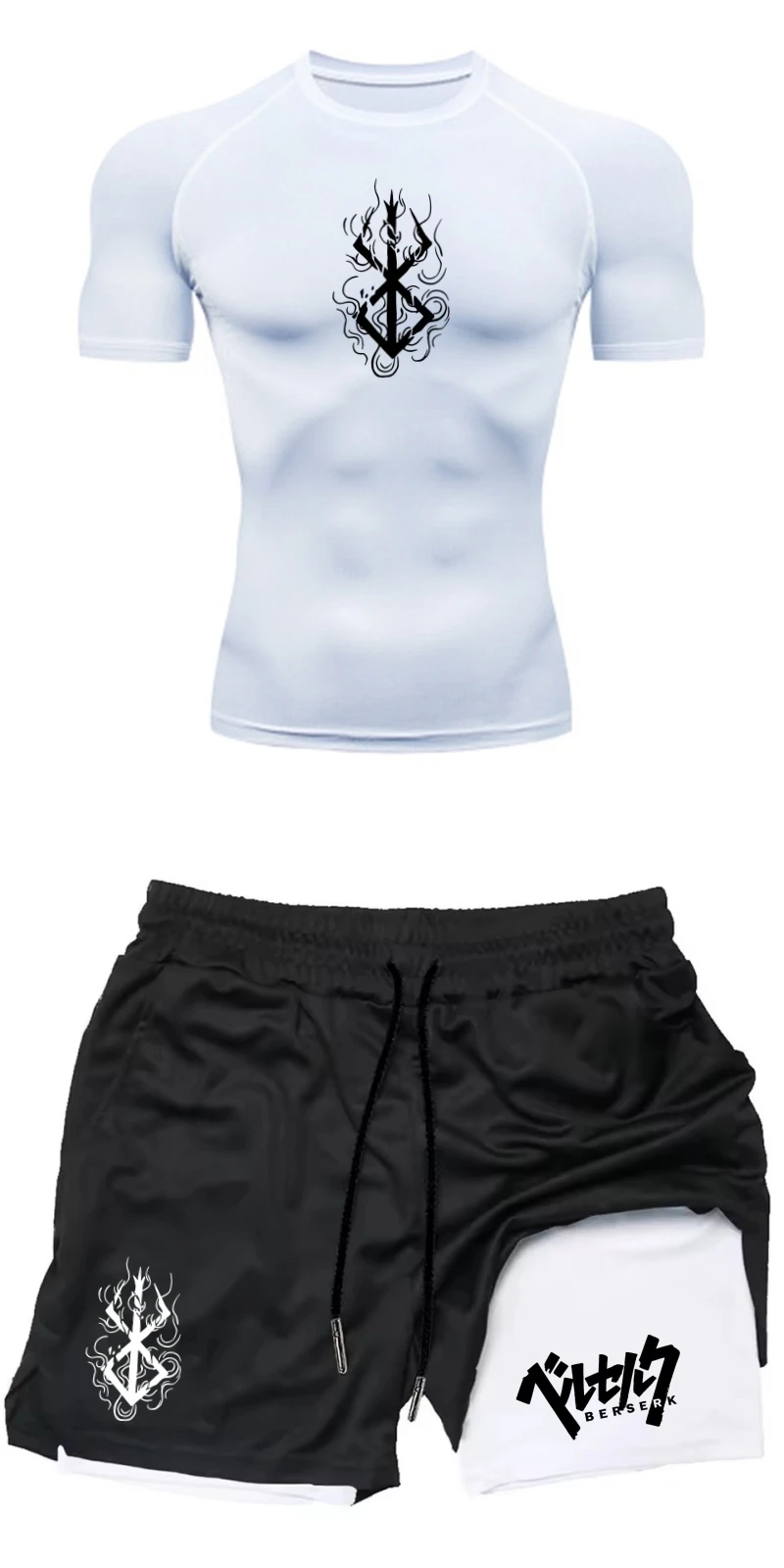Compression Shorts Athletes - メンズサマージムフィットネストレーニングアスレチックセット - 半袖コンプレッションTシャツ + MMA保護ワークアウトコンプレッションショーツ