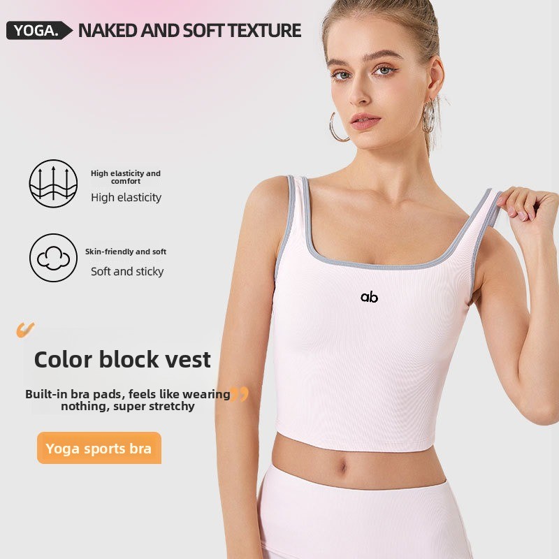 Suspender Tank Top - 女性用サマーリブヨガタンクトップ、内蔵パッド付きストラップ、耐衝撃性プッシュアップスポーツブラ、ジム、ピラティス、ワークアウト、アクティブウェア用