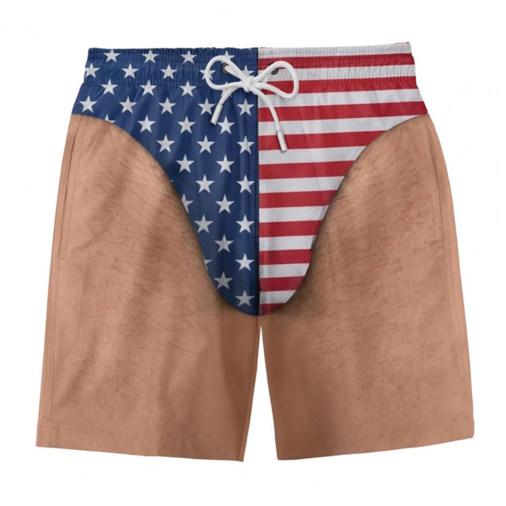アメリカ国旗プリント ビーチショーツ 夏用スイムウェア ポケ - Bamboo Fiber Trunk のレビューと価格