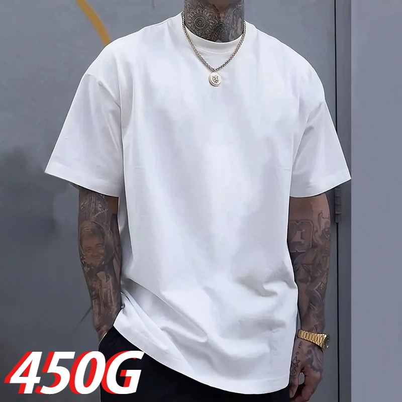 黒色450gヘビーウェイトコットン二重糸半袖Tシャツ - リ - Undershirt Crew Neck のレビューと価格